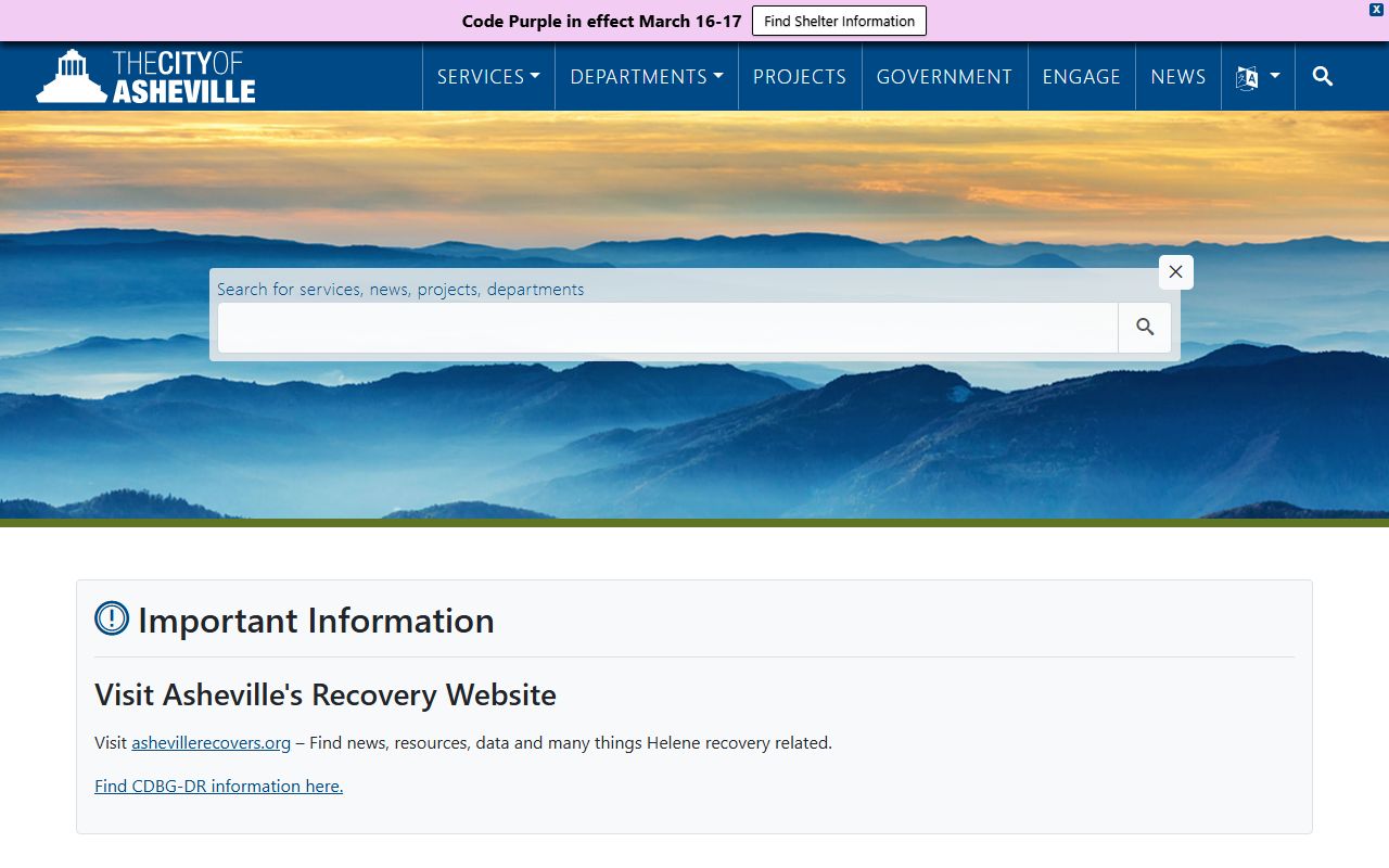 Asheville city government homepage for public records access