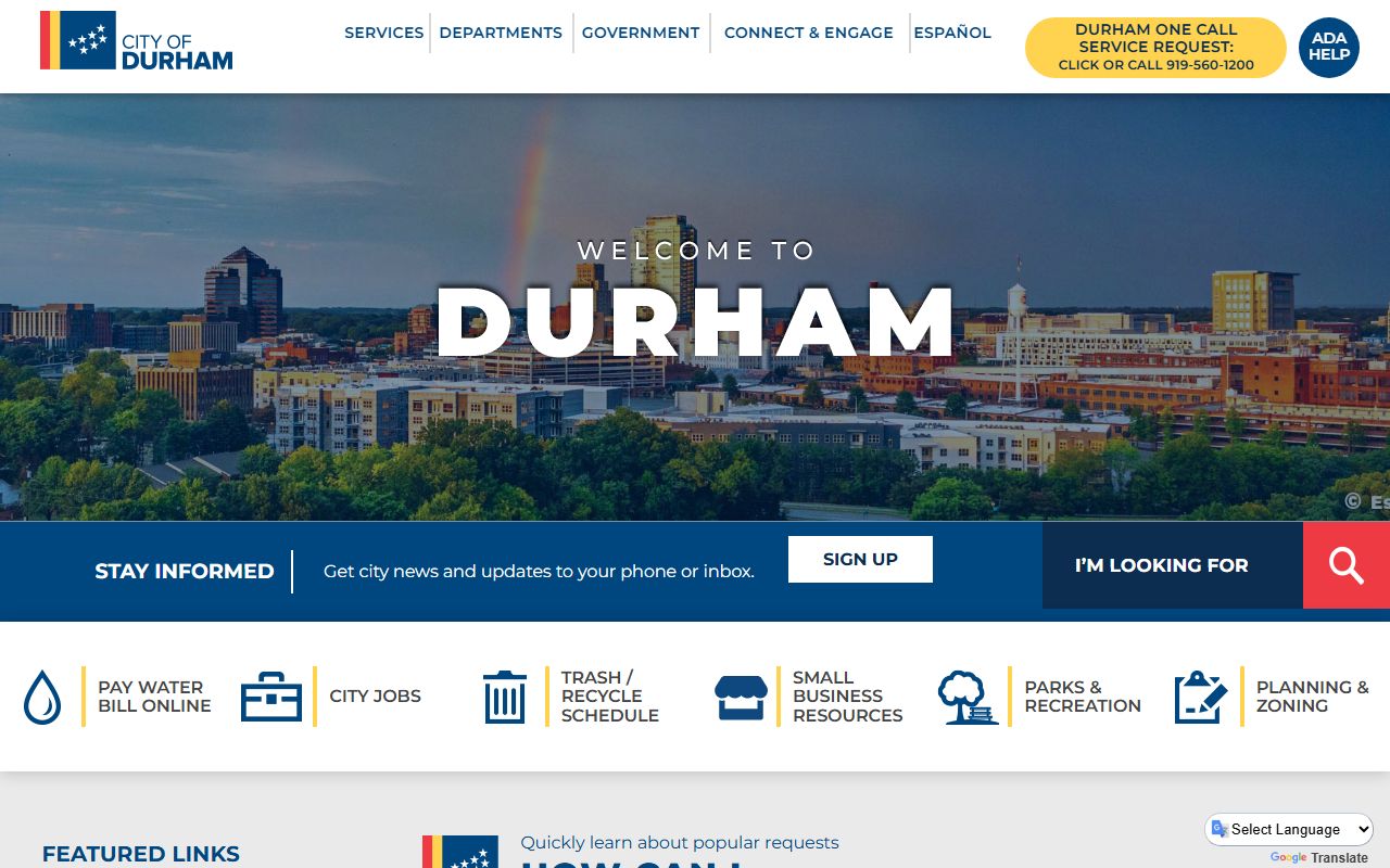 Durham city government homepage for public records access