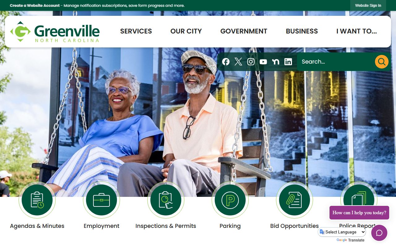 Greenville city government homepage for public records access