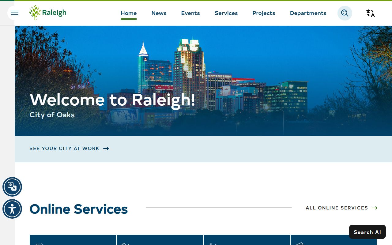 Raleigh city government homepage for accessing public records