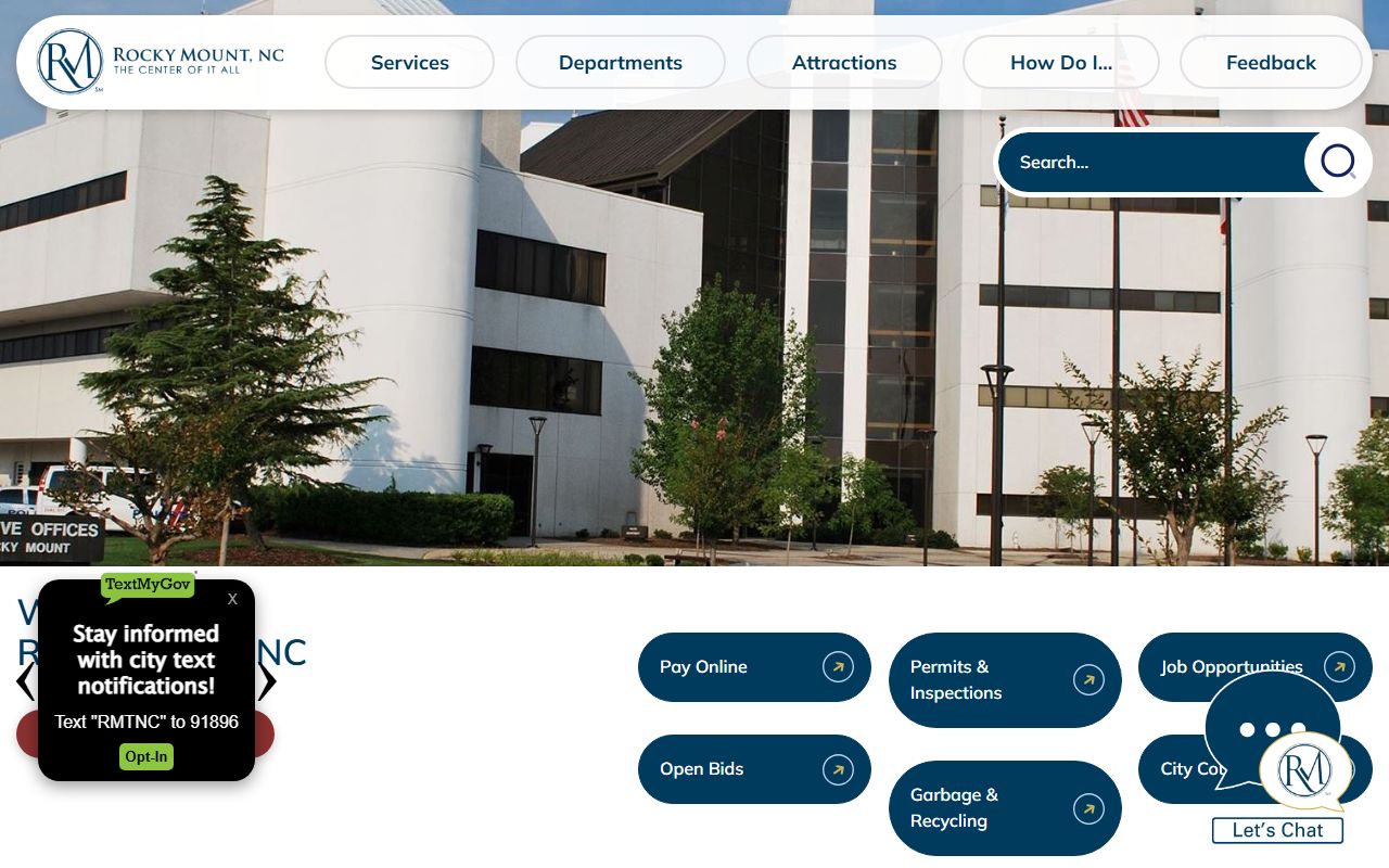 Rocky Mount city government homepage for public records access