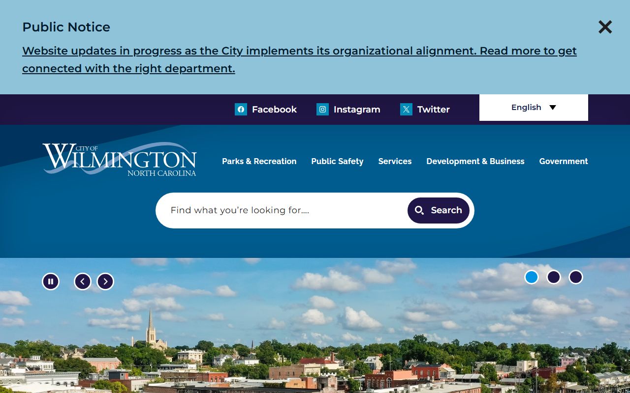 Wilmington city government homepage for public records access