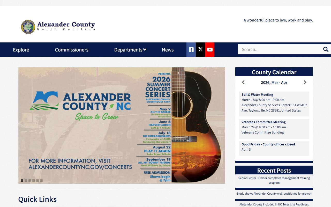 Alexander County public records homepage in North Carolina