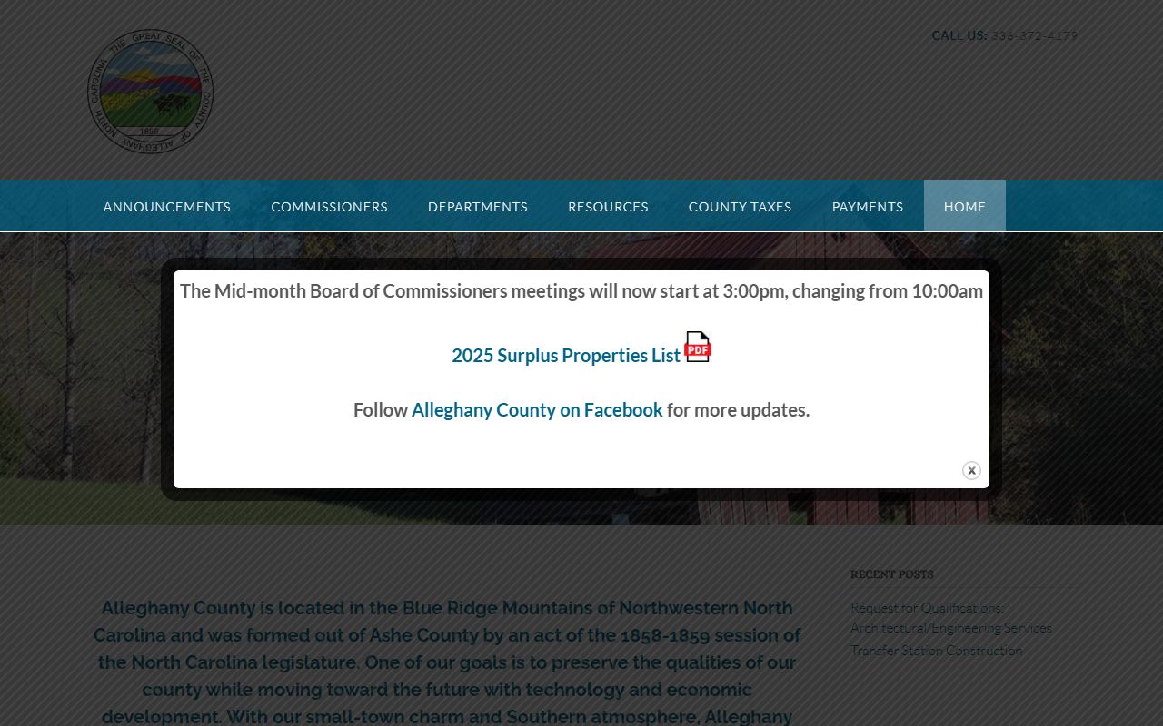 Alleghany County public records homepage in North Carolina