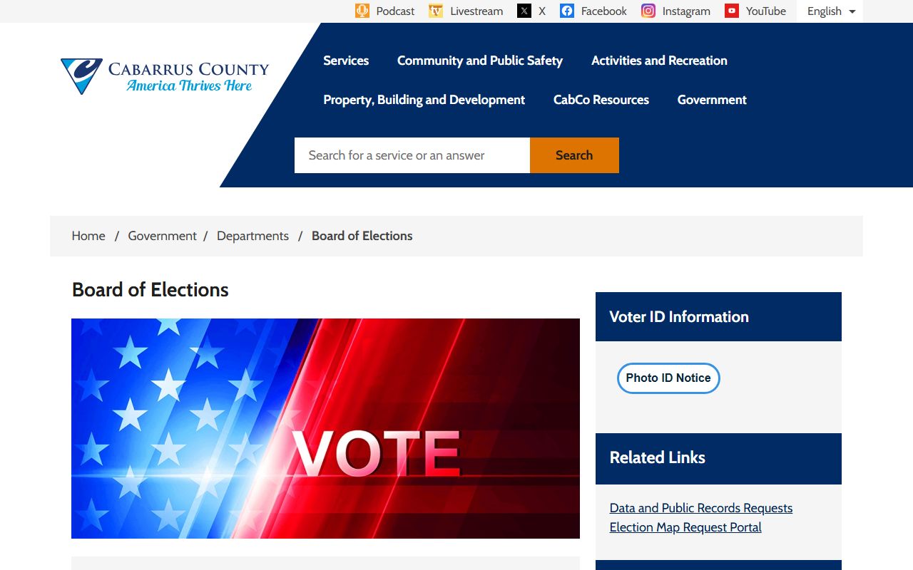 Cabarrus County Board of Elections public records in North Carolina