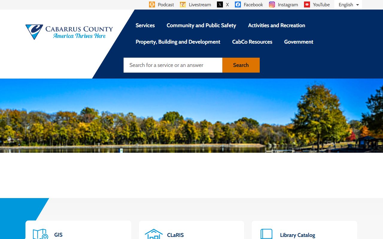 Cabarrus County public records homepage in North Carolina