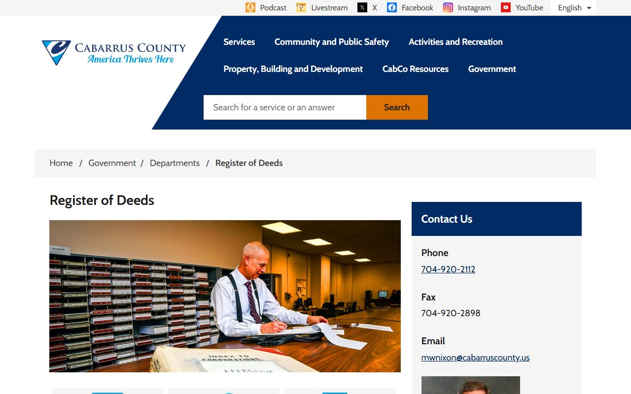 Cabarrus County Register of Deeds public records in North Carolina