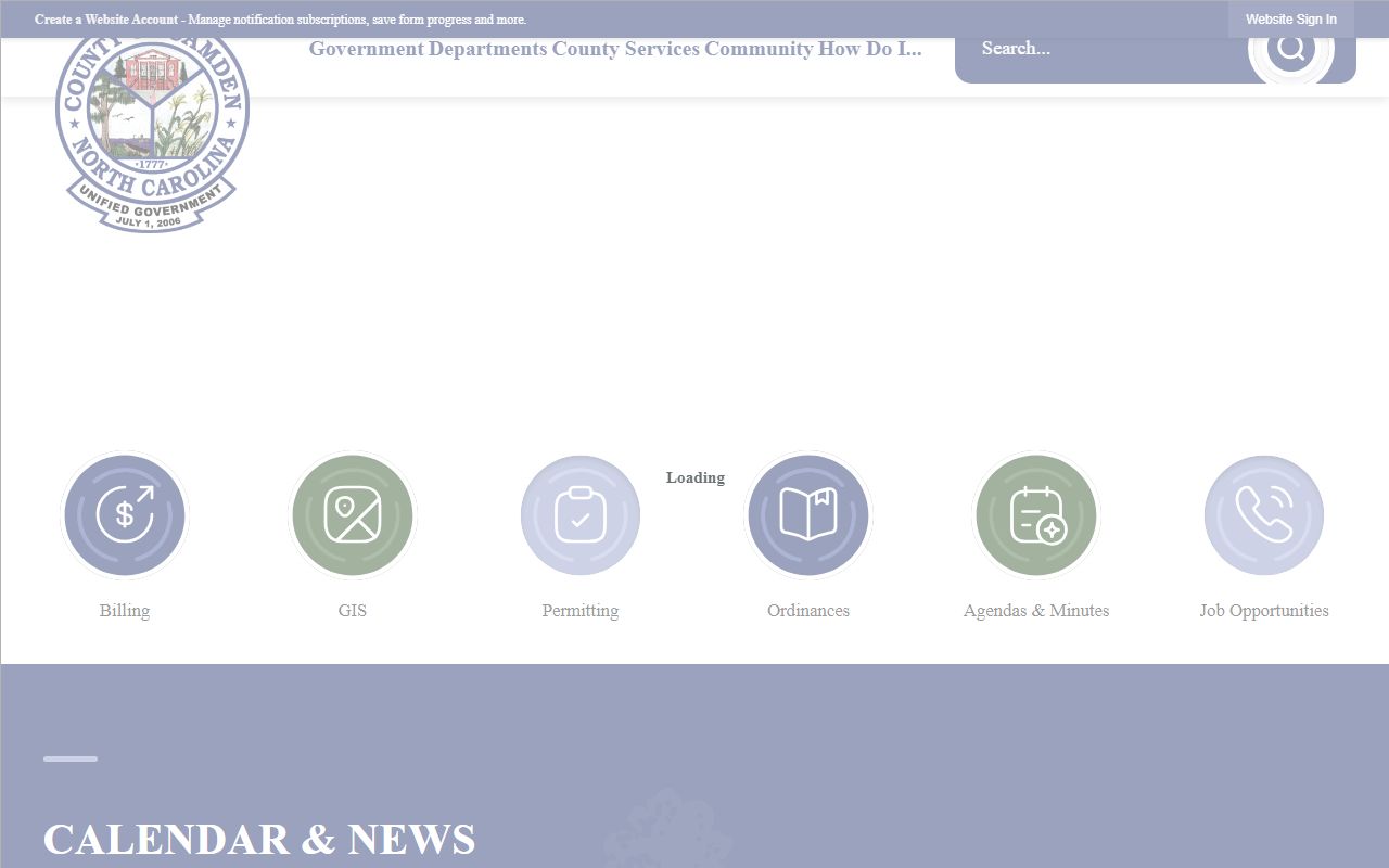Camden County public records homepage in North Carolina