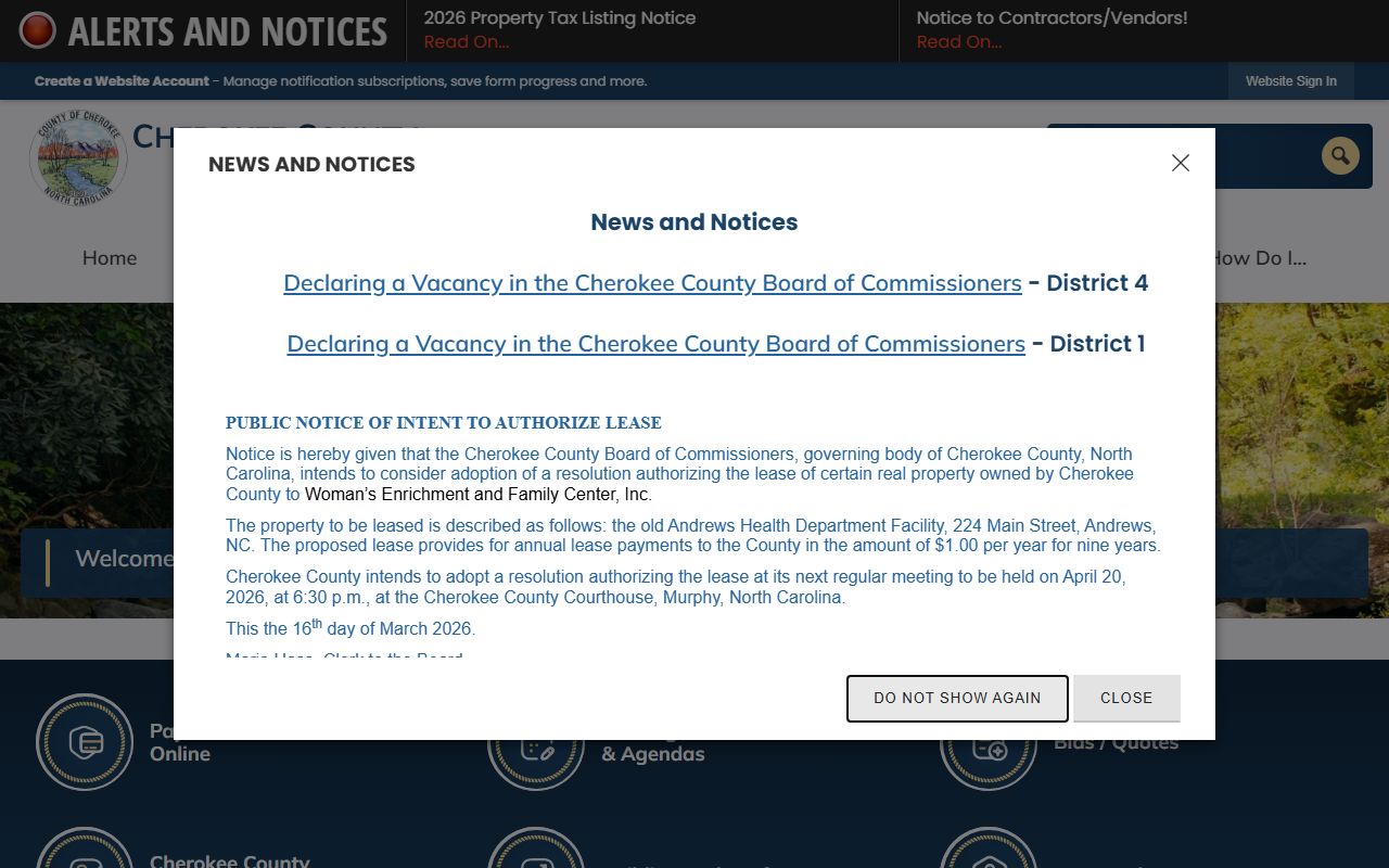 Cherokee County government homepage for public records in North Carolina
