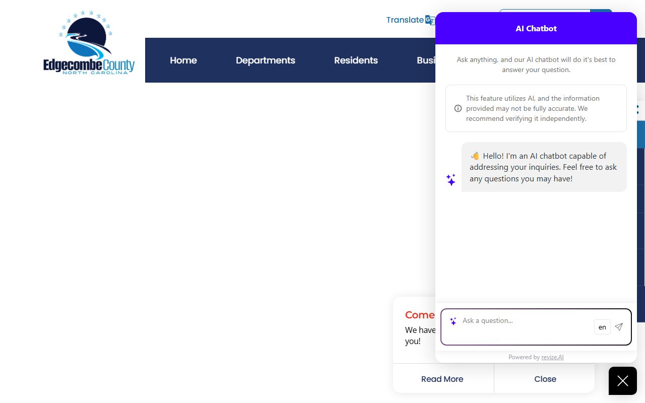 Edgecombe County government homepage for public records in North Carolina