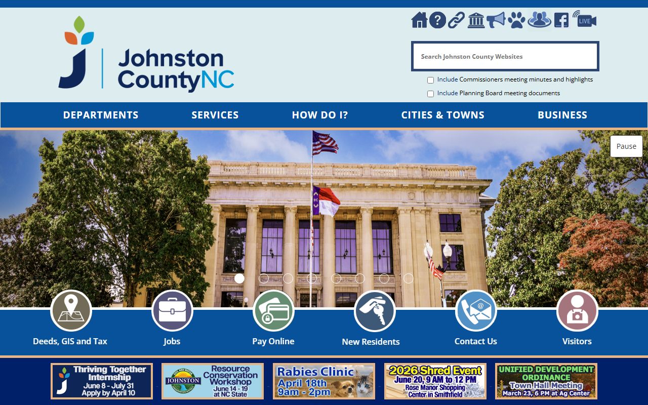Johnston County public records homepage for county government services