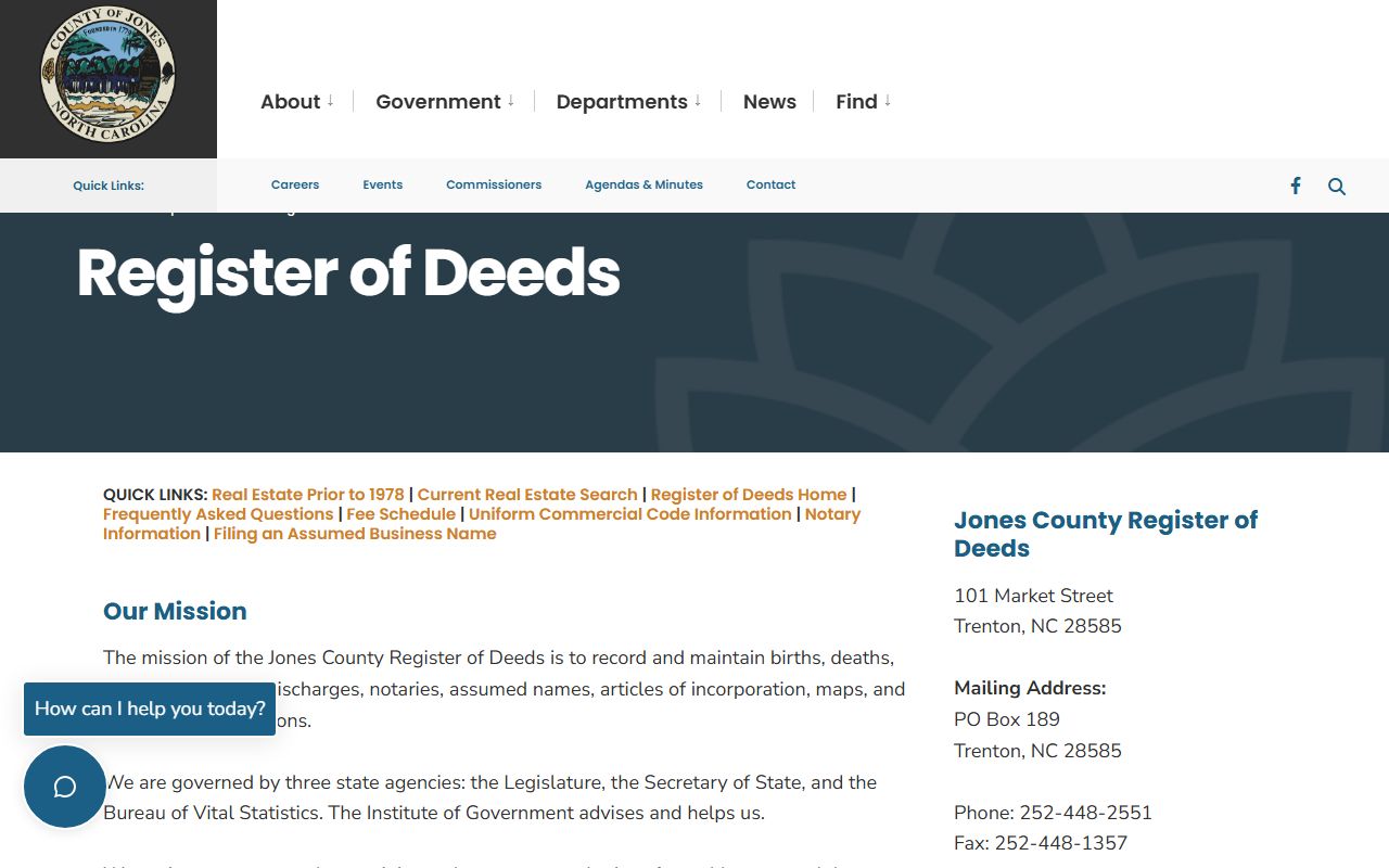 Jones County Register of Deeds public records office