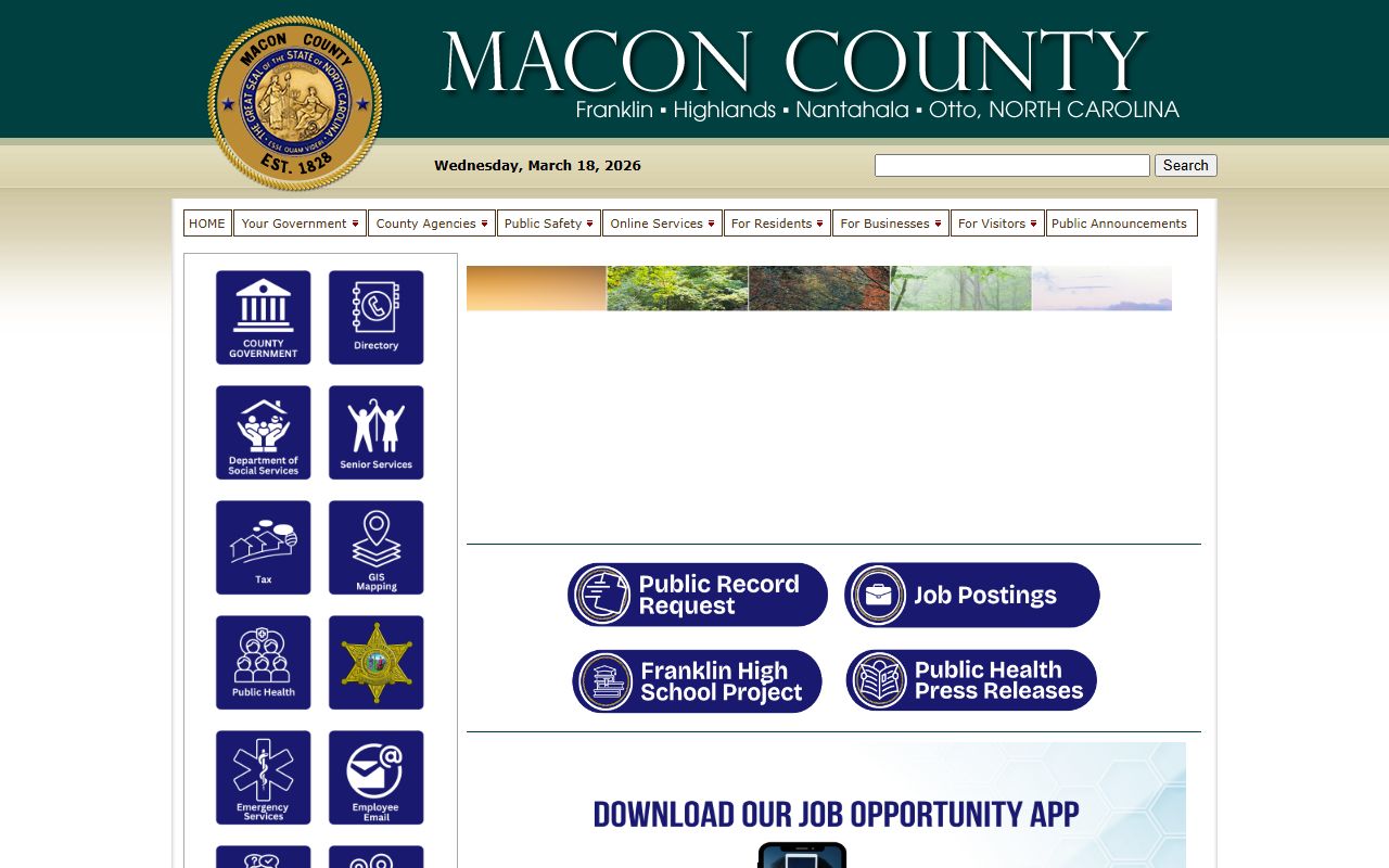 Macon County government homepage for public records access in Franklin