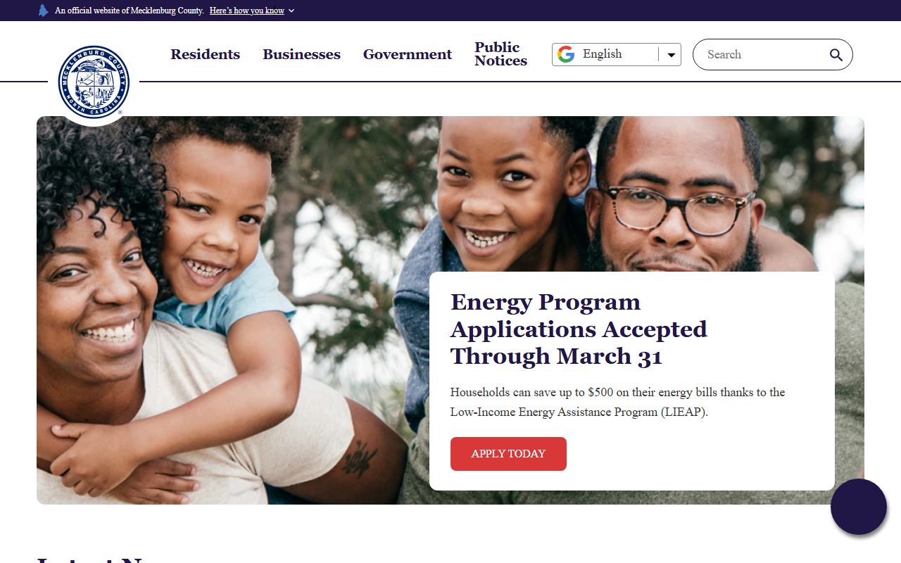 Mecklenburg County government homepage for Charlotte area public records