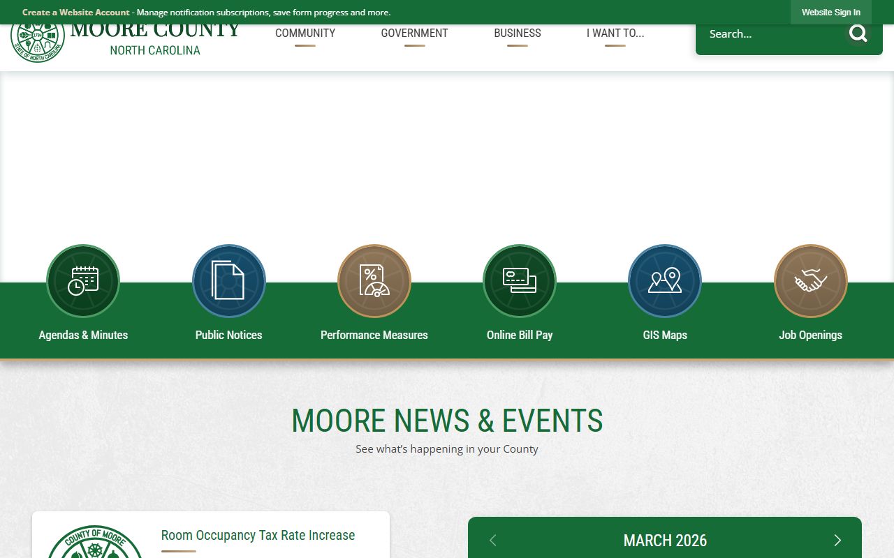 Moore County government homepage for public records services in Carthage