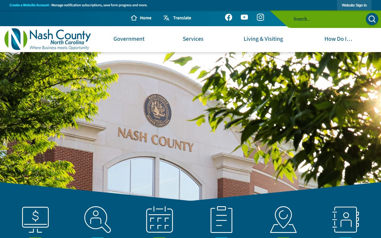 Nash County government homepage for public records in Nashville
