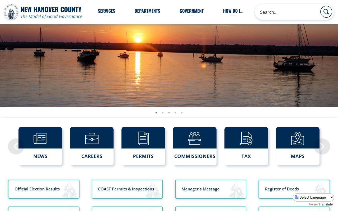 New Hanover County government homepage for public records in Wilmington