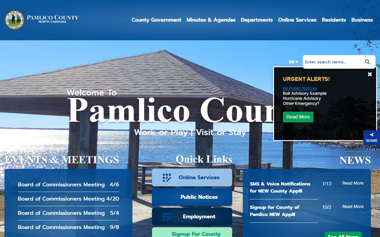 Pamlico County government website for public records in North Carolina