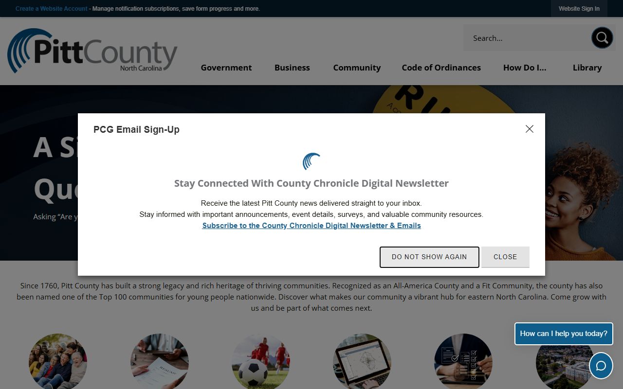 Pitt County government homepage for public records in North Carolina