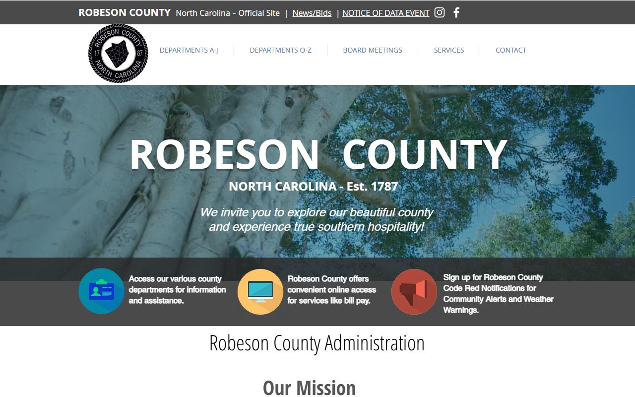 Robeson County government homepage for public records in North Carolina
