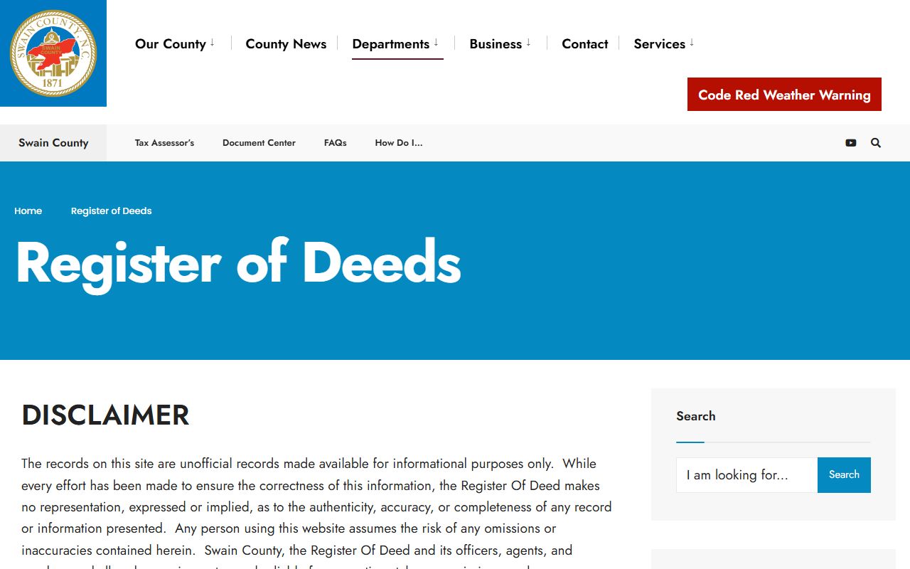 Swain County Register of Deeds public records portal