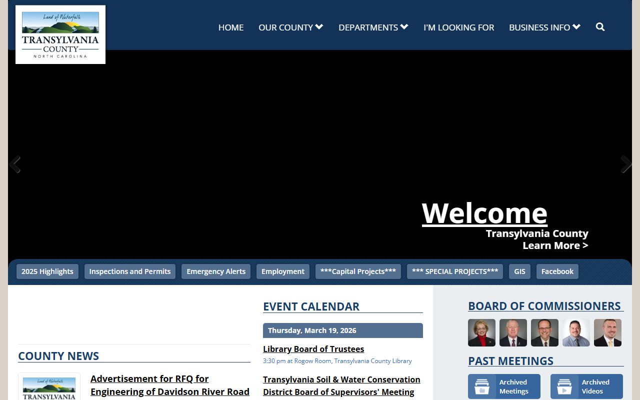 Transylvania County government homepage for public records