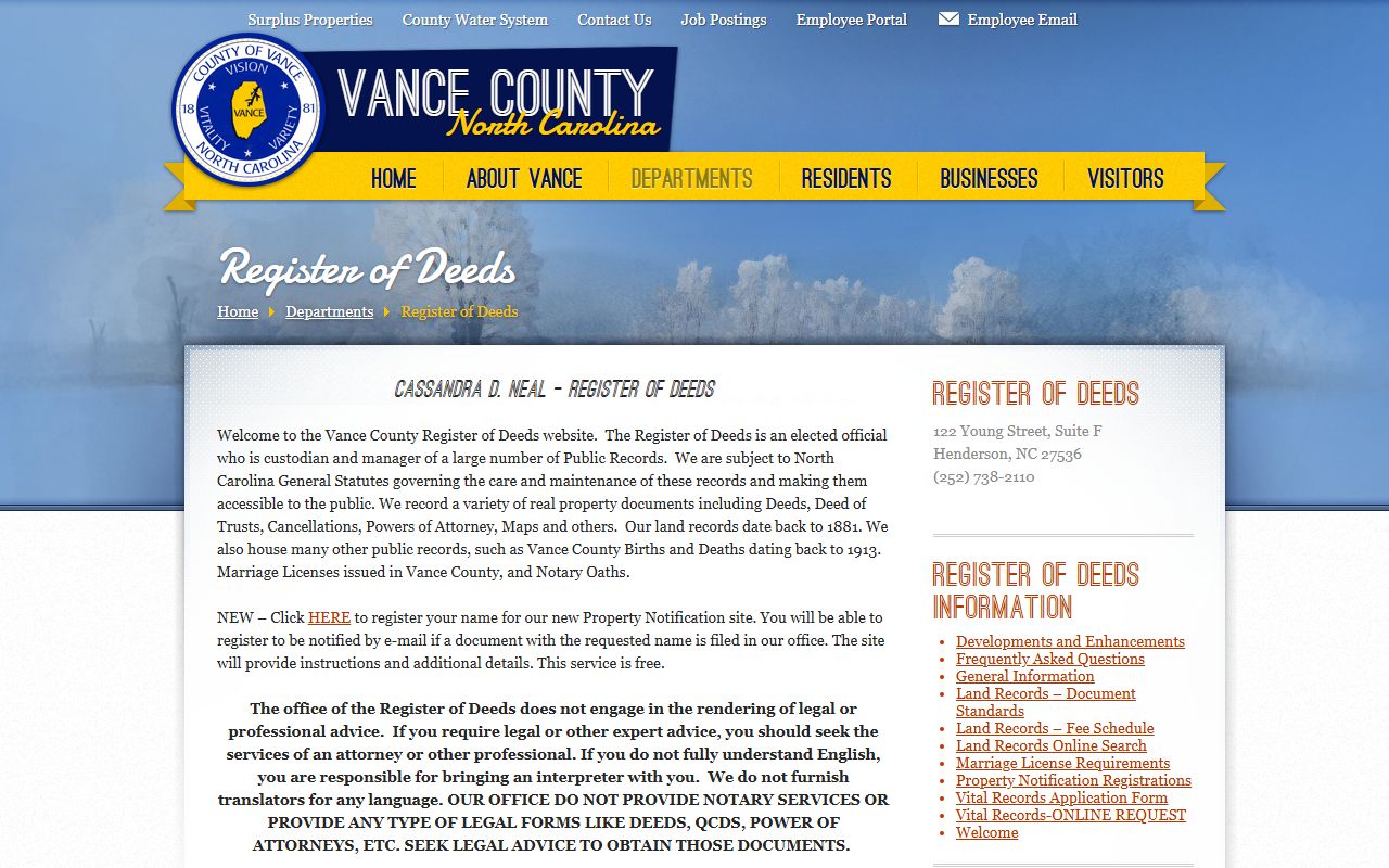 Vance County Register of Deeds public records search