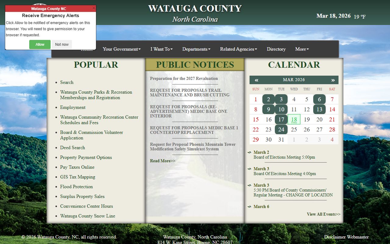 Watauga County government homepage for public records access