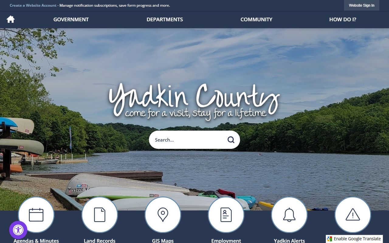Yadkin County government homepage for public records