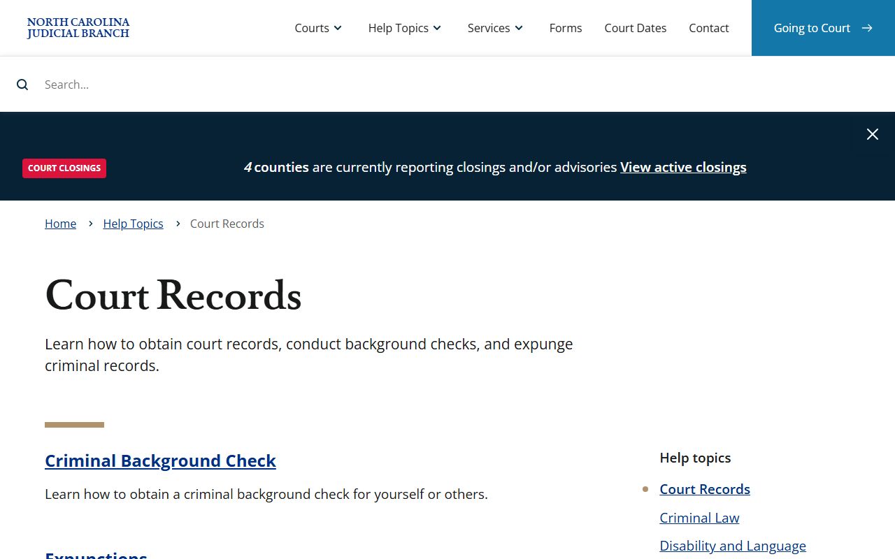 North Carolina court records information for public records search